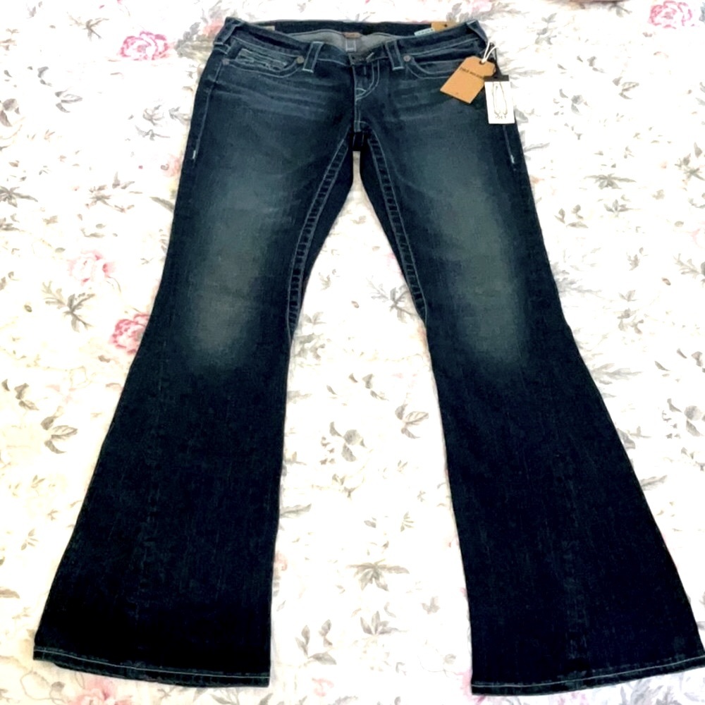 ASO✨NWT Y2K RareUSA🇺🇸 True Religion Joey Flare Beatnik Dark Blue LowR Wm Jean 29 - Picture 3 of 12
